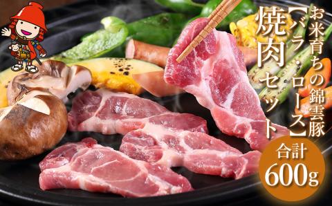 お米育ちの錦雲豚　焼肉セット　600g（ロース300g・バラ300g）