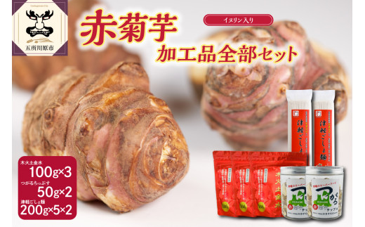 菊芋加工品全部セット　パウダー(100g×3)チップス(50g×2)うどん(200g×5束×2)【 赤菊芋 きくいも キクイモ 詰め合わせ セット 菊芋チップス ノンフライ 菊芋茶 にも】
