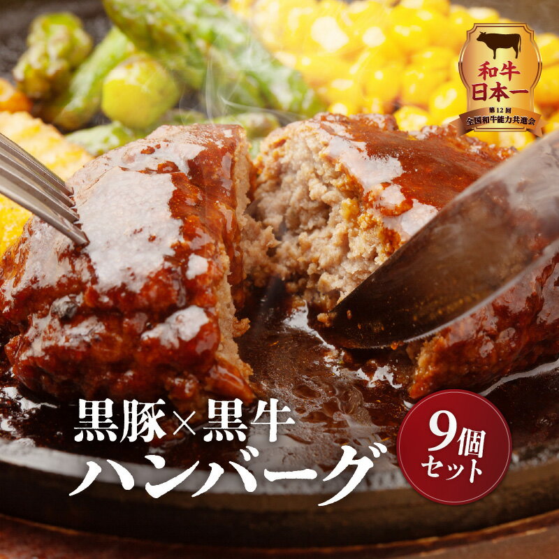 【ふるさと納税】【12/22入金まで年内発送】和牛日本一 黒豚 × 黒牛 ハンバーグ 9個 セット 鹿児島市 九州 地域の品 お土産 プレゼント 真空パック 厳選 高品質 鹿児島県産黒毛和牛 黒毛和牛 経産牛 和牛 牛 豚肉 豚 食品 バーグ 加工品 惣菜 肉汁 生ハンバーグ グルメ