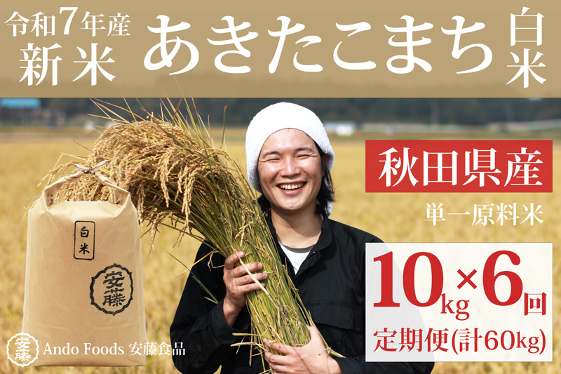 
            《令和7年産 新米先行受付》《定期便6ヶ月》秋田県産 あきたこまち 10kg(10kg×1袋)×6回【白米】計60kg 令和7年産
          