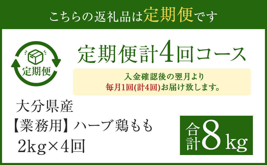 【1ヶ月毎4回定期便】 【業務用】 ハーブ鶏もも 計約8kg（約2kg×4回）