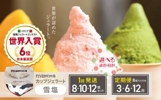 【定期便12回】mammaカップジェラート 雪塩 8個セット (毎月お届け） | アイス クリーム ジェラート お菓子 おやつ 雪塩 ヘルシー アイスクリーム 奈良県 平群町