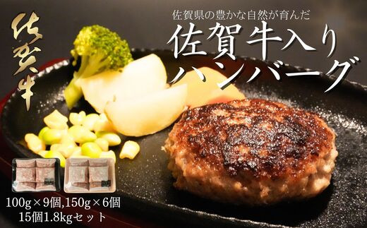 
佐賀県産 がばいうまか！佐賀牛入りハンバーグ 親子セット（100g×9個・150g×6個）1.8kg
