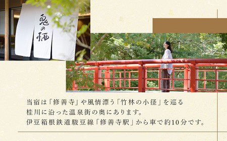 静岡 伊豆 修善寺温泉 修善寺離れ宿 鬼の栖 平日宿泊券２名様１室 （１泊２食 ） 【静岡県 伊豆市 温泉 温泉宿 宿泊券 宿泊 旅行 宿泊券 旅行 宿泊券 クーポン 商品券 宿泊券 】 40-011