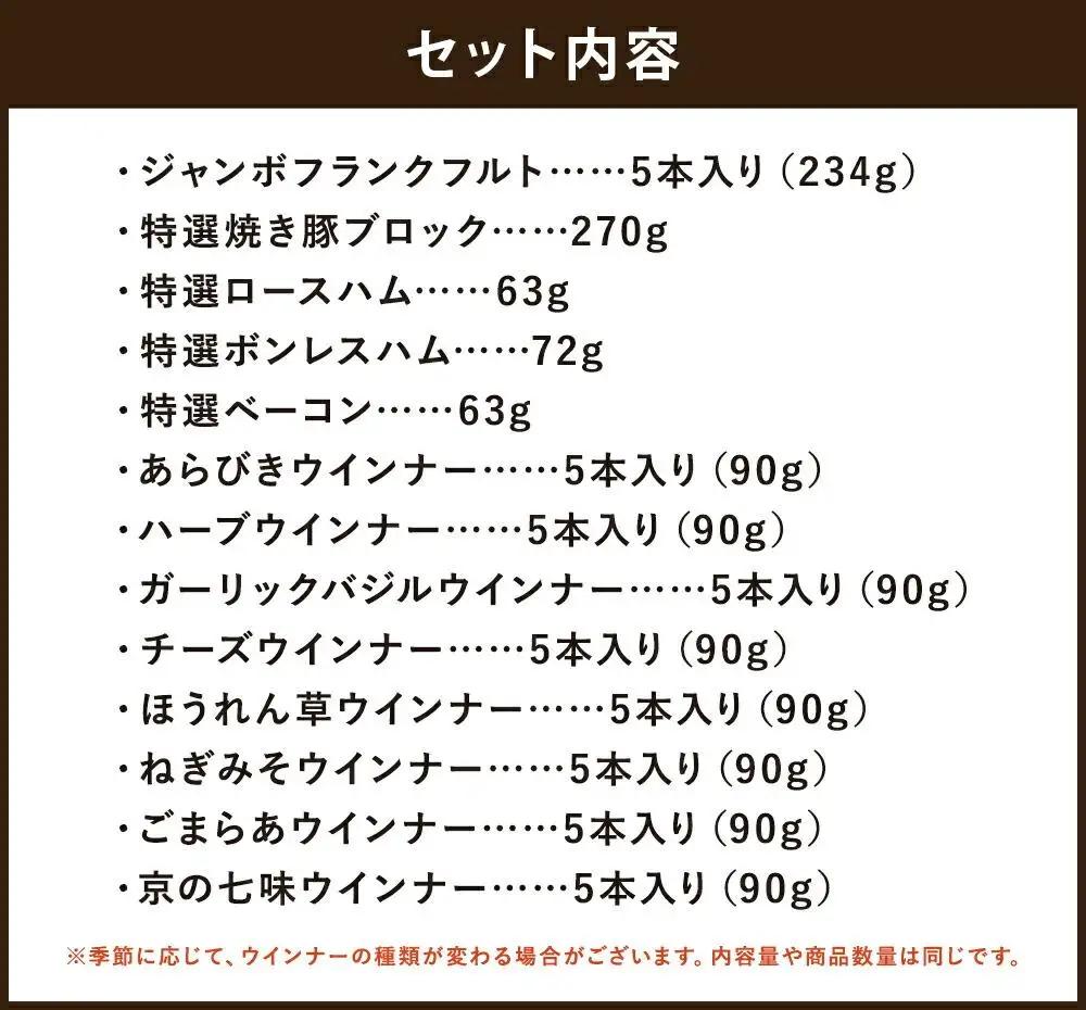 【 京都特産ぽーく 】京都ぽーく詰め合わせ(ウインナ－・フランクフルト・ハム・焼豚・ベーコン)｜銘柄豚専門店 自然派 ウインナー 人気セット