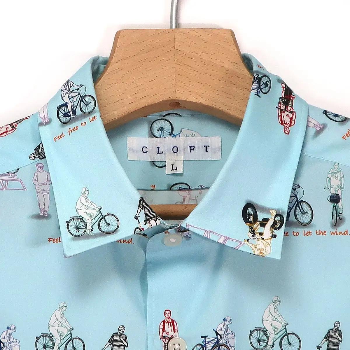 CLOFT 綿100％長袖シャツ”自由気ままな、心の解放。”自転車柄（C/#23 ライトブルー） M 0139-032-S08-4