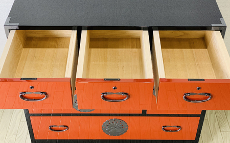  30朱塗チェスト 片開下一 朱と黒 〈創業明治2年、田中家具謹製〉二本松伝統家具 【田中家具】