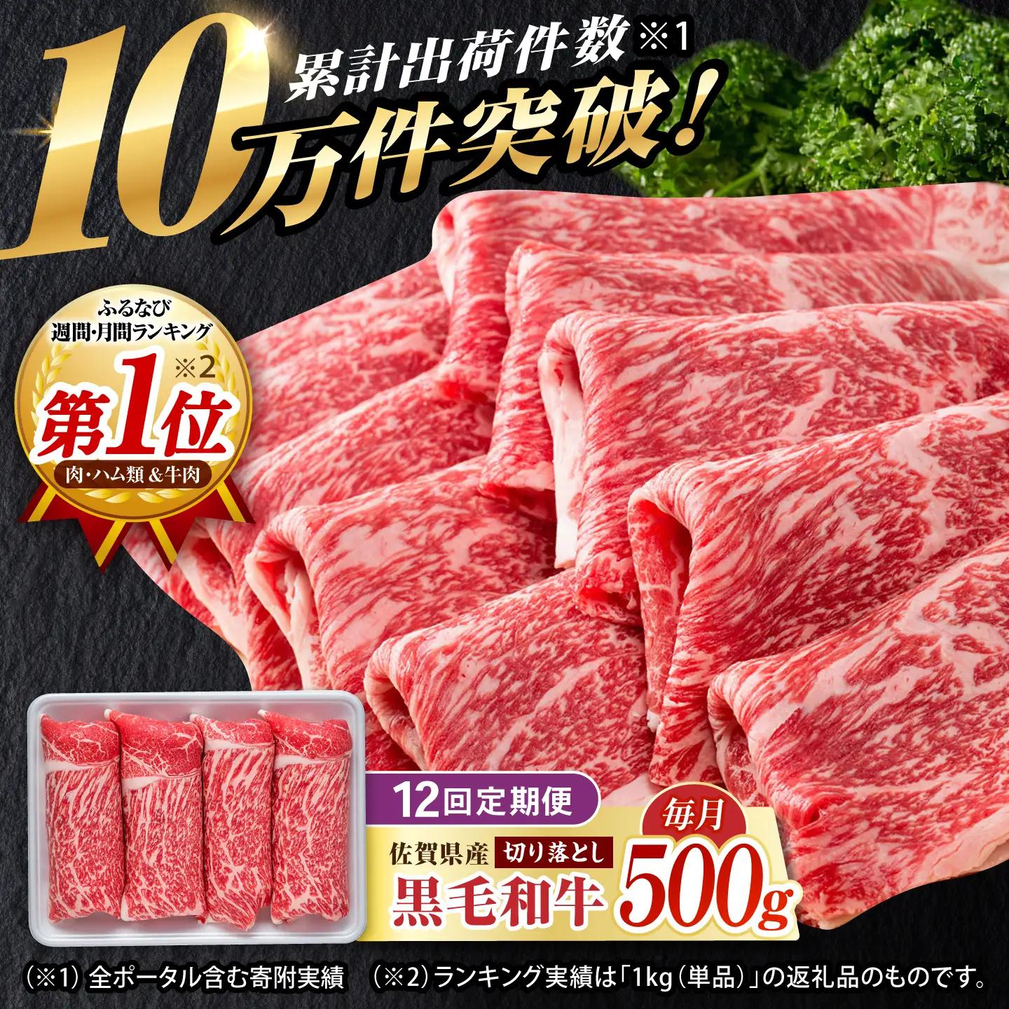 【12回定期便】佐賀県産 黒毛和牛 切り落とし 500g  / 牛肉切り落とし [IAG064]