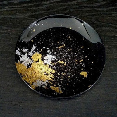 丸小皿　古代(金箔)漆黒【1760427】