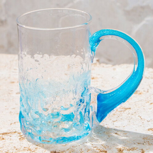 【ふるさと納税】【琉球ガラス】源河源吉　源河の泡　ビアマグ（水色）