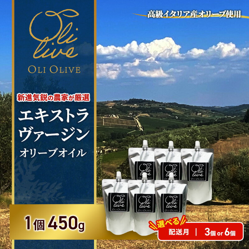 【ふるさと納税】【受賞農家が選出】 高級イタリア産 エキストラ・ヴァージン・オリーブオイル 450g×3個・6個【選べる個数　選べる発送月】 調味料 油 オリーブ油 食用油 静岡県 袋井市