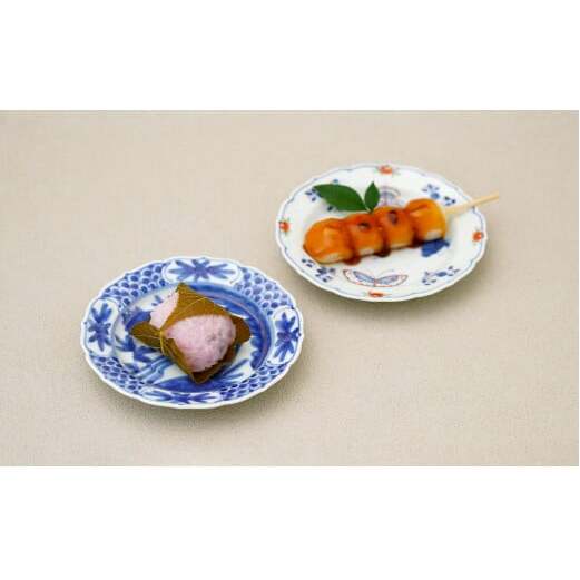 有田焼 13cm 輪花小皿 2柄セット ( 呉須染付花鳥 / 天啓花蝶 )【福珠窯】食器 うつわ 器 お祝い 取り皿 菓子皿 古典柄 A35-314_イメージ4