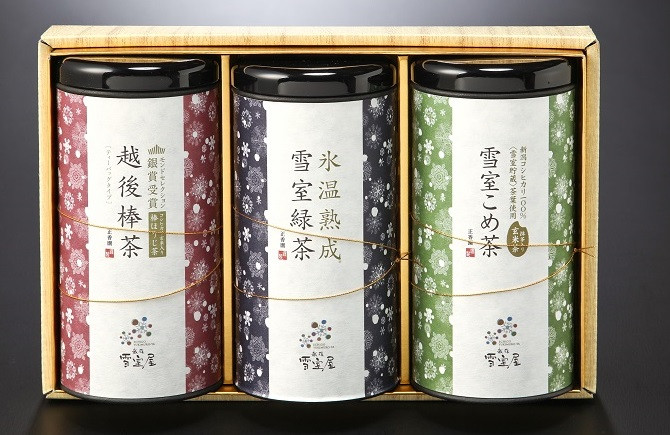 
            雪室銘茶3缶セット（氷温熟成雪室緑茶100g 雪室こめ茶100g　越後棒茶ﾃｨｰﾊﾞｯｸﾞ3g×10ﾊﾟｯｸ）【緑茶 玄米茶 ほうじ茶 茶葉 ティーバッグ お茶 詰め合わせ 贈答 ギフト】
          