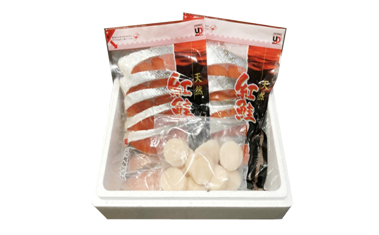 ほたて貝柱200g、甘塩紅鮭5切×6P B-30017