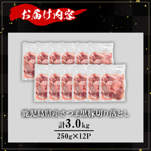 【訳あり】鹿児島県産さつま黒豚切り落とし (計3.0kg・250g×12P) 鹿児島県産 豚肉 黒豚 【KNOT】 A693