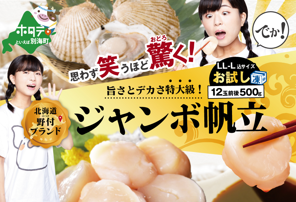 思わず笑うほど驚く お試し ジャンボ ホタテ 500g【KT0000027】