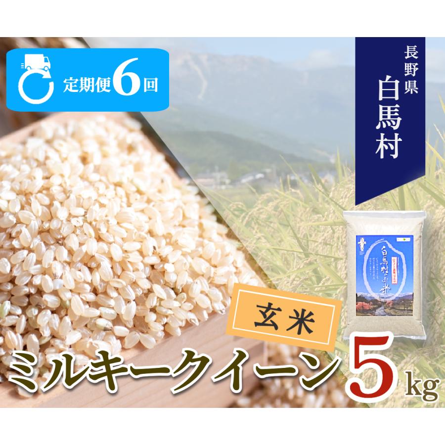 ふるさと納税 白馬村 【毎月定期便】【6ヶ月連続お届け】長野県白馬村産ミルキークイーン【玄米】5kg全6回