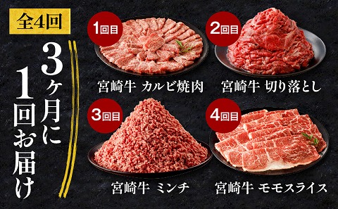 【定期便 全4回(３ヶ月に１回お届け)】宮崎牛 バラエティー定期便_M243-T001