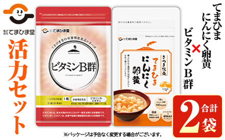 No.1297 活力セット(てまひま にんにく卵黄・ビタミンB群/各1袋) 鹿児島 日置市 ニンニク 健康食品 加工食品 栄養 元気 有精卵 カプセル 手軽に 安全安心【てまひま堂】