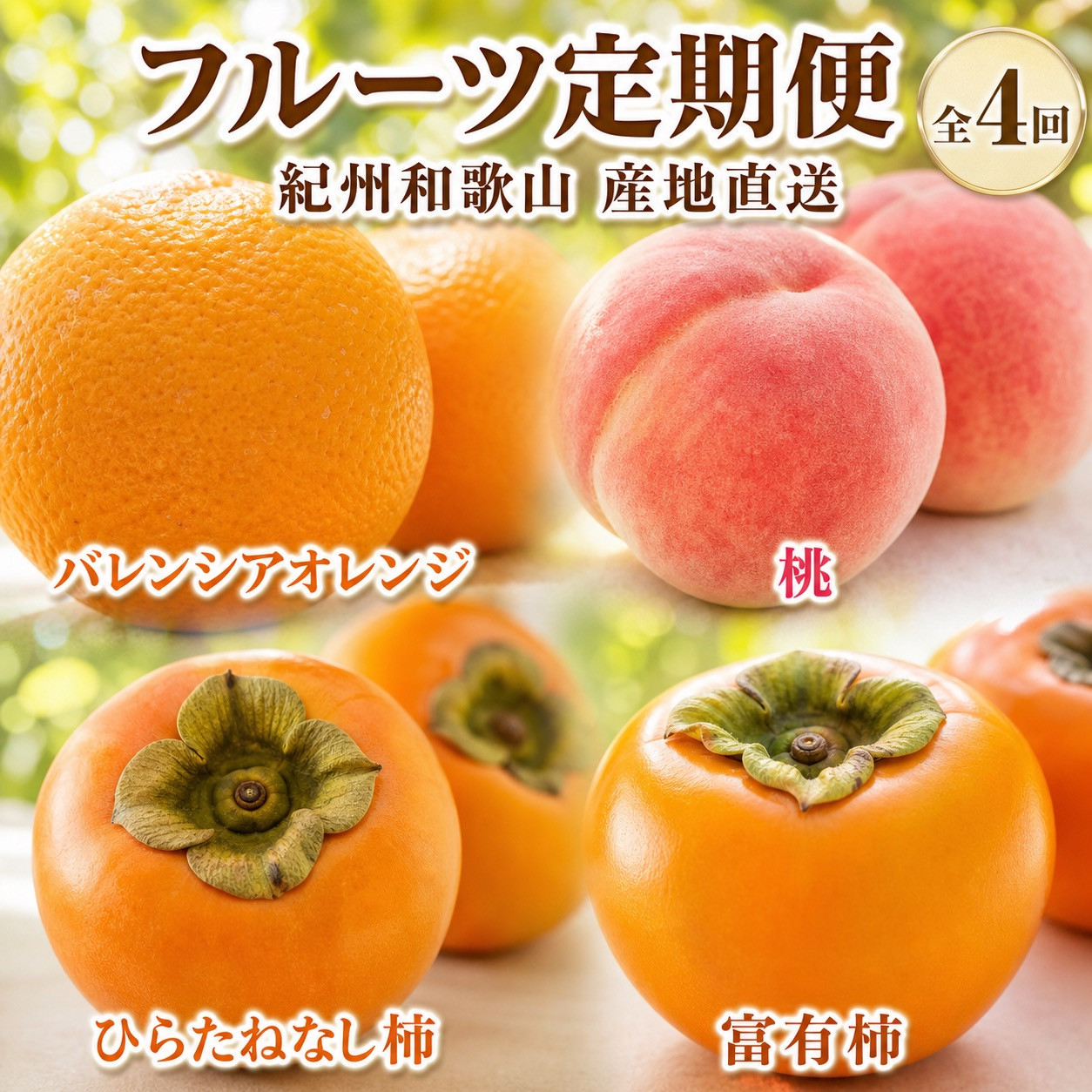 【7・8・10・11月 全4回】紀州和歌山産旬のフルーツセット（バレンシア・桃・ひらたねなし柿・富有柿）【UT81】 303446_XF91144