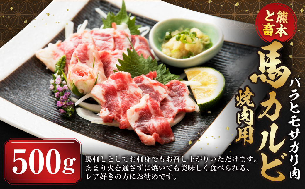 
            C51U【熊本と畜】馬カルビ焼肉用（バラヒモサガリ肉）500g 馬肉 肉 焼肉 冷凍 熊本県 上天草市
          
