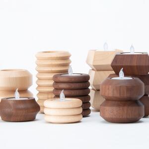【ギフト用】旭川家具　コサイン　キャンドルホルダーPOOL・CHOCO・BELLOWSのセット　ウォルナット_03281