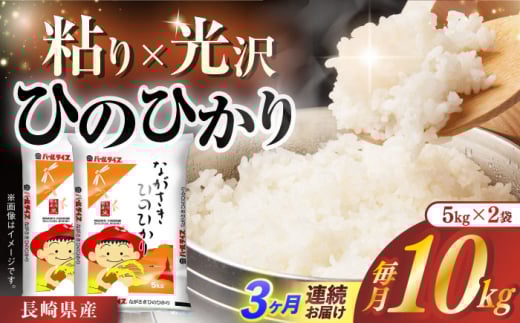 【全3回定期便】 長崎県産米 ひのひかり（5kg×2）長崎県/長崎県農協直販 [42ZZAA241] こめ 米 ヒノヒカリ コメ 白米 ごはん 精米 定期便 毎月 届く