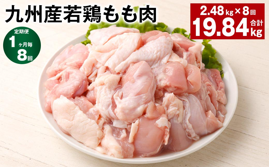 
【1ヶ月毎8回定期便】 九州産若鶏もも肉 計約19.84kg（約2.48kg✕8回） 鶏肉 もも肉 お肉
