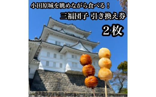 小田原城を眺めながら食べるお団子 三福団子引換券 2本分 くるみ味噌 みたらし団子【 引換券 神奈川県 小田原市 】 142069_DQA010