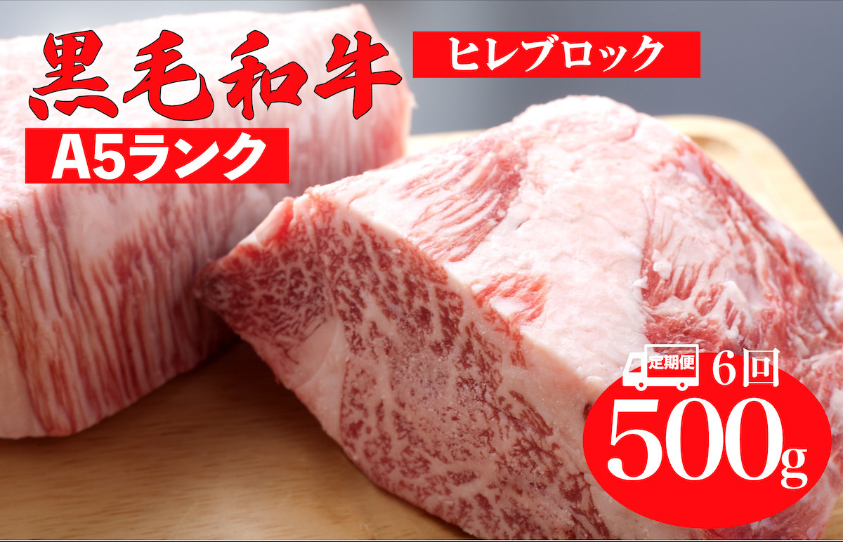 
            【全6回定期便】黒毛和牛 A5ランク ヒレ ブロック 500g ソース付 和牛 冷蔵 冷蔵便 ブロック肉 牛肉 ヒレ肉 ヒレステーキ フィレ 贈答 ギフト お中元
          