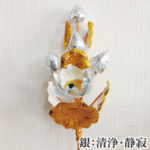 お盆用盆花 蓮の花5輪 １対(２個組) 色：赤/金/銀(MY-1)