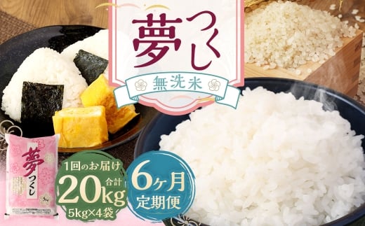 【6ヶ月定期便】無洗米 食味鑑定士厳選 夢つくし 20kg （5kg×4袋） お米 米 白米 食品 ご飯 飯 6ヶ月 定期便 5kg 4袋