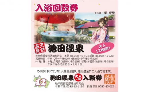 
池田温泉　大人回数券1冊（12回分） [№5644-0866]
