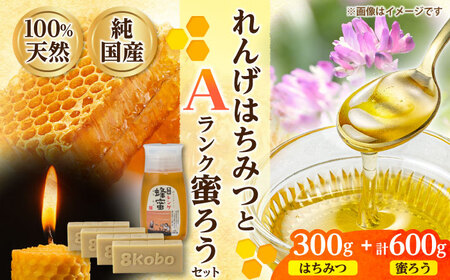 恵那蜂蜜・蜜蝋セット (蓮華蜂蜜300g×1本、Aランク蜜蝋600g:150g4枚) / 恵那市 / はち工房こうけつ [AUDF031]
