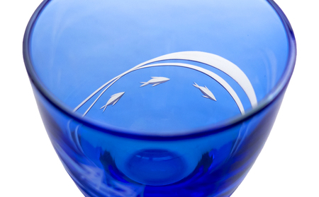 浅草切子「波と風 ぐい呑青藍」 木箱入り_0012-150-T07