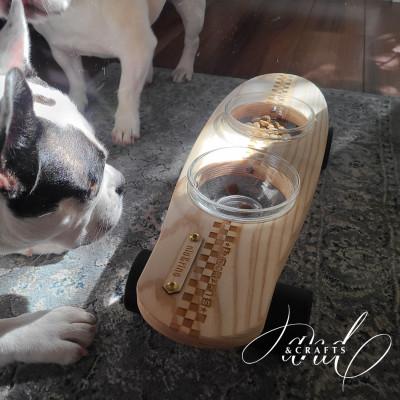 ふるさと納税 山梨市 【&amp;CRAFTS】Pet bowls stand-2BOWLS-(Black)※名入れプレート付き