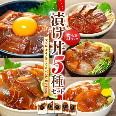 ふるさと納税 南知多町 老舗旅館 漬け丼 5種 (マグロ ヒラメ タイ カンパチ ホタテ貝柱) 薬味付き