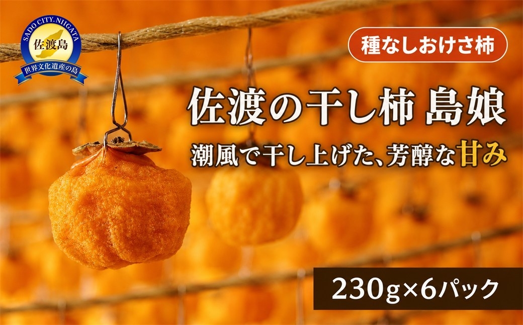 
                  【佐渡産 干し柿「島娘」】230g×6パック おけさ柿使用 種なし 潮風干し JA佐渡 | 新潟県産干し柿 佐渡産干し柿 佐渡島産かき 干し柿 干柿 ほしがき おけさ柿 柿 かき カキ たねなし ドライフルーツ 和菓子 おやつ お茶うけ にいがた さど 新潟県 佐渡市 新潟県産干し柿 佐渡産干し柿 佐渡島産かき 干し柿 干柿 ほしがき おけさ柿 柿 かき カキ 新潟県産干し柿 佐渡産干し柿
                