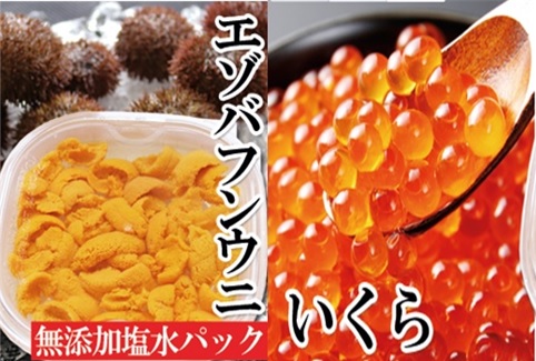 ＜12月14日決済分まで年内配送＞エゾバフンウニ塩水パック150g×1P、いくら醤油漬150g×1P[11月下旬以降発送] E-40016