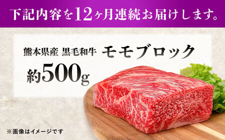 【全12回定期便】熊本県産 『原田畜産』 黒毛和牛 モモ ブロック 約500g 牛肉 牛【有限会社 九州食肉産業】[AYCN098]