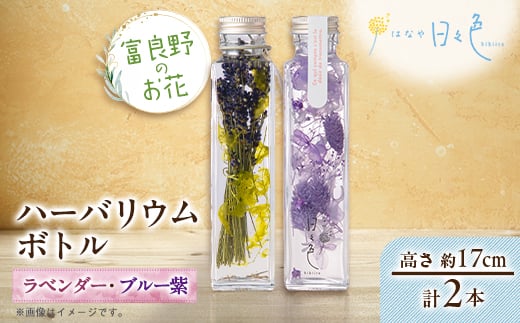 
            ＜ギフト＞富良野のお花 ハーバリウムボトル〈高さ約17cm〉 2本セット(ラベンダー、ブルー紫)【1552167】
          