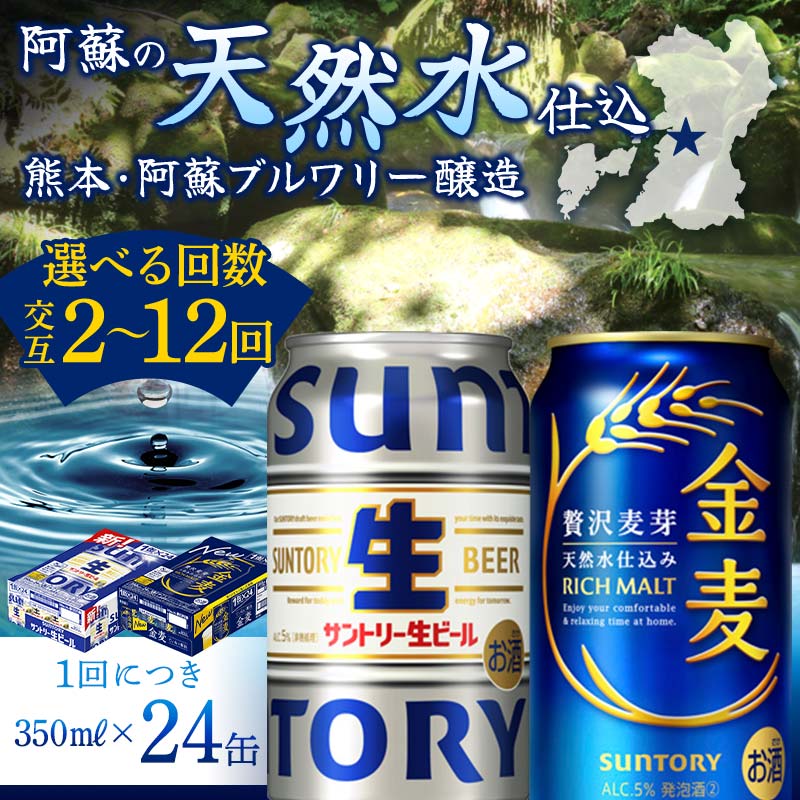 【ふるさと納税】《回数が選べる》【サントリー生ビール・金麦交互定期便】各350ml ×24本 ギフト 贈り物 酒 アルコール 選べる 回数 定期便 FK7-0170var