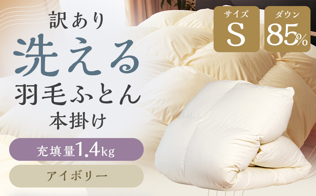 
            訳あり 節電対策 洗える羽毛ふとん 羽毛ふとん 羽毛布団 増量タイプ 本掛け 充填量1.4kg ダウン85%抗菌・防臭ダウン使用 シングル 無地 アイボリー
          