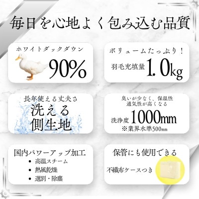 【洗える】羽毛布団 シングル 日本製 ダウン90% 1.0kg 無地クリーム抗菌防臭防ダニ立体キルト