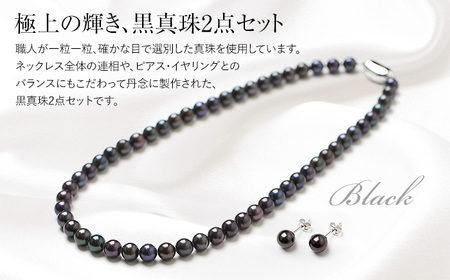  【14営業日以内発送】 あこや真珠 ネックレス 黒真珠 7.0-7.5mm 保証書付 アコヤ真珠 パール ピアス 2点セット アクセサリー ／ 宝石 あこや お祝い プレゼント 成人式 卒業式 入学