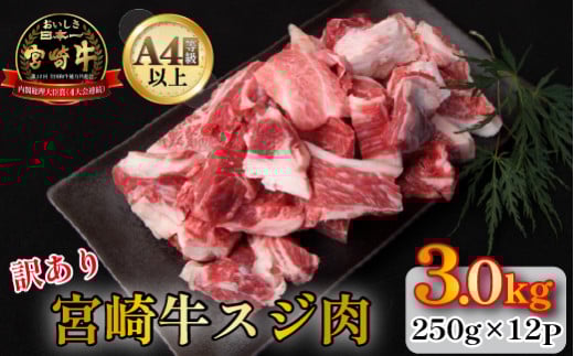 【訳あり・A4等級以上】宮崎牛濃厚スジ肉 3.0kg程度  黒毛和牛 牛肉 和牛 赤身 スジ 牛すじ 牛スジ カレー 煮物 