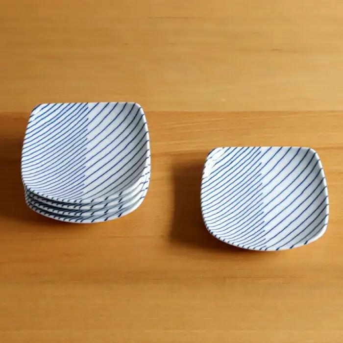 【白山陶器】【グッドデザイン賞】重ね縞 反角小皿 5枚セット【波佐見焼】[TA160]
