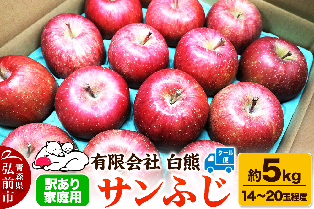 【寄附金額見直しました】【26年4月発送・先行受付・クール便】りんご 訳あり家庭用 白熊 サンふじ 約5kg（14〜20玉程度）糖度13度 CA貯蔵 林檎 リンゴ 果物 くだもの フルーツ 青森