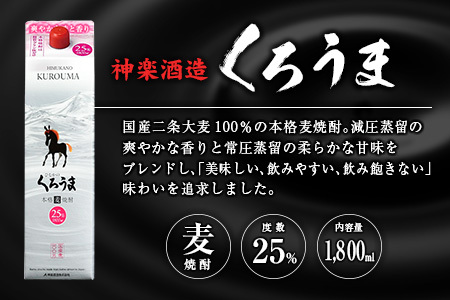 宮崎県産「本格麦焼酎」3本セット ひむかのくろうま・長期貯蔵酒ひむかのくろうま・いいとも 25度 1800ml パック 飲み比べ