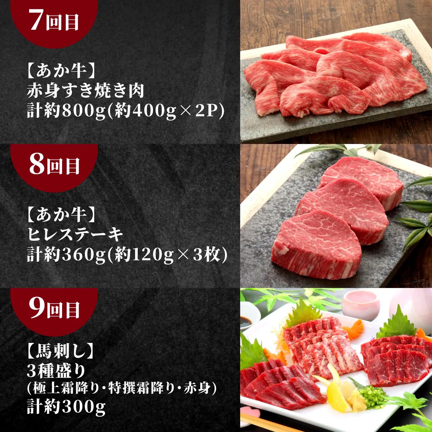 【全12回定期便】【熊本名産】あか牛と馬刺し 贅沢定期便 計約8.3kg あか牛 馬刺し 特産品 熊本県 合志市 赤牛[AYCQ106]